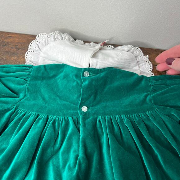 Vintage Baby Dress Nutcracker Green Velvet Christmas Size 12 Months Plaid Trim - Picture 7 of 9